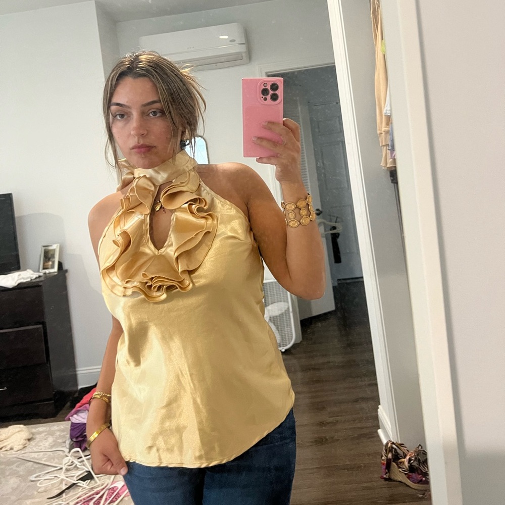 Elegant Gold Halter Top